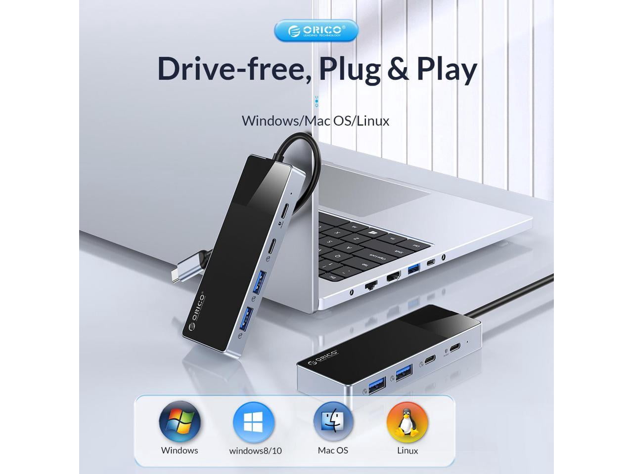 ORICO 4 Ports USB C Hub 10Gbps USB C Adapter USB Extension USB Splitter with 3 Type-C+PD 100W for Macbook Pc Computer Accessories