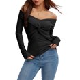 thumbnail image 1 of SUNSIOM Women's Spring Autumn Knit Tops Solid Color Long Sleeve Off Shoulder Front Knot Knitwear, 1 of 6