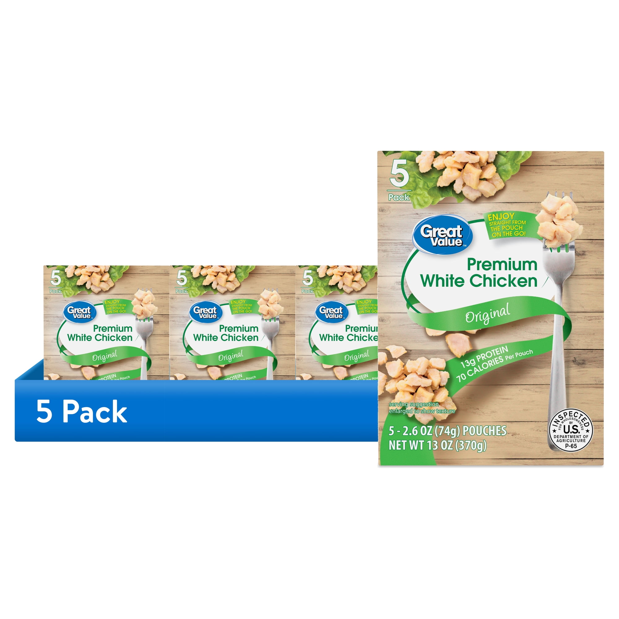 (5 pack) Great Value Premium White Chicken, 2.6 oz, 5 Pack
