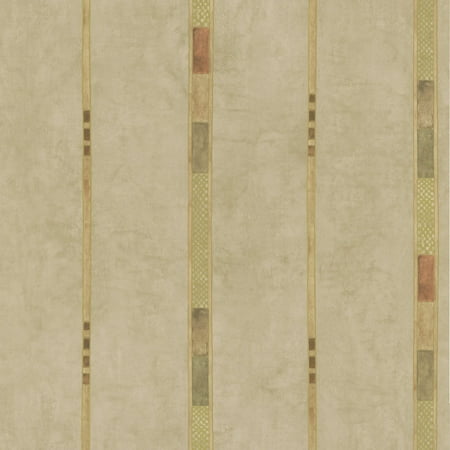 Brewster Tenney Beige Checkered Stripe Wallpaper