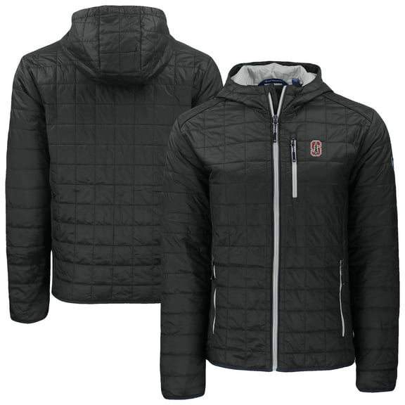 Men's-Cutter & Buck  Black Stanford Cardinal Rainier Eco PrimaLoft Hooded Full-Zip Jacket