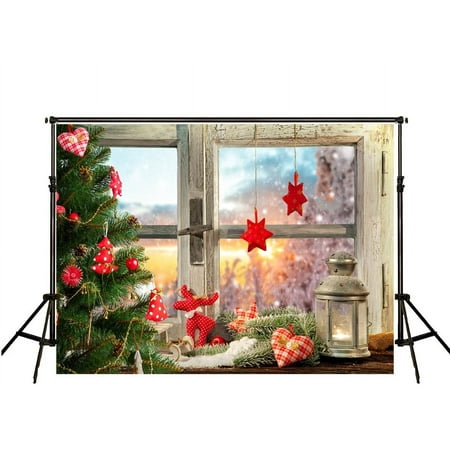 Image of 7x5ft Christmas Tree Photography Backdrops Indoor Wood Window Background