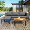 thumbnail image 3 of Harper & Bright Designs Outdoor Seating Group with Table, Patio Conversation Sectional Acacia Wood Sofa Set with Waterproof Cushions for Backyard Poolside, Gray, 3 of 11