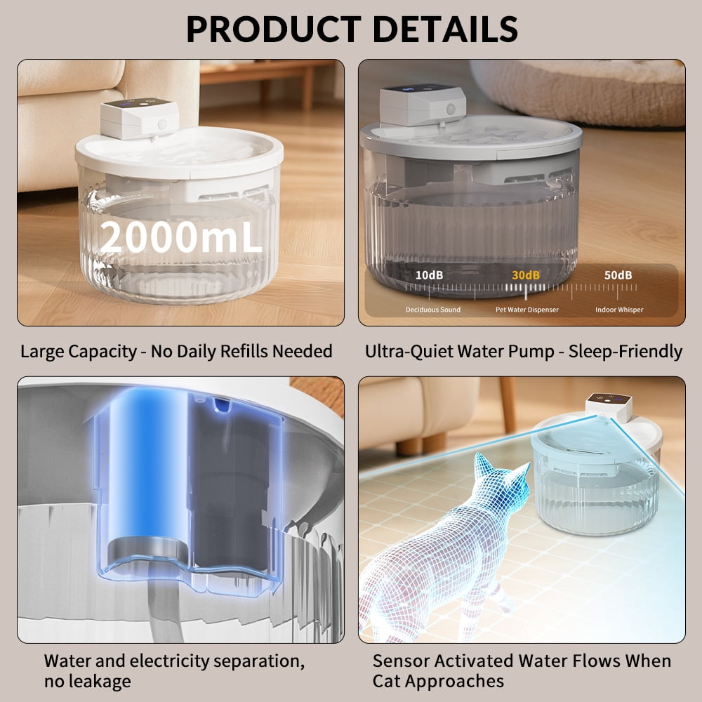 Automatic Cat Water Fountain + Scratching Tower, 2000ML Transparent Tank with Motion Sensor, No Daily Refills Needed, Leak-Proof Quiet Pump