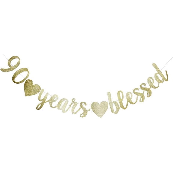 90 Years Banner, Funny Gold Glitter Sign for 90th Birthday/Wedding Anniversary Party Supplies Photo Props
