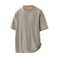 thumbnail image 2 of Cotton T-Shirts for Men Ribbed Knit Loose Fit Short Sleeve Workout Tops Sports Casual Crewneck Basic Tees (L, Khaki), 2 of 4