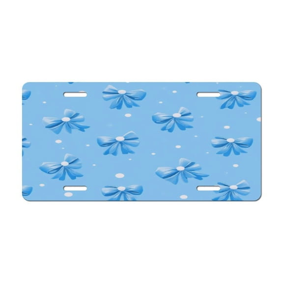 Blue Bow Pattern Car Decorative Front License Plate,Vanity Tag,Metal Car Plate,Aluminum Novelty License Plate for Men/Women Car,6 X 12 Inch