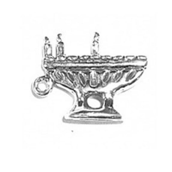 Sterling Silver 18" 1.2mm Box Chain 3D Jewish Hanukkah Menorah Pendant Necklace