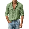thumbnail image 2 of Men's UPF 50+ Sun Protection Shirts with Long Sleeve, Button Down Linen Shirt for Hiking, Fishing, Sai Double Pocket Green-B, 2 of 8