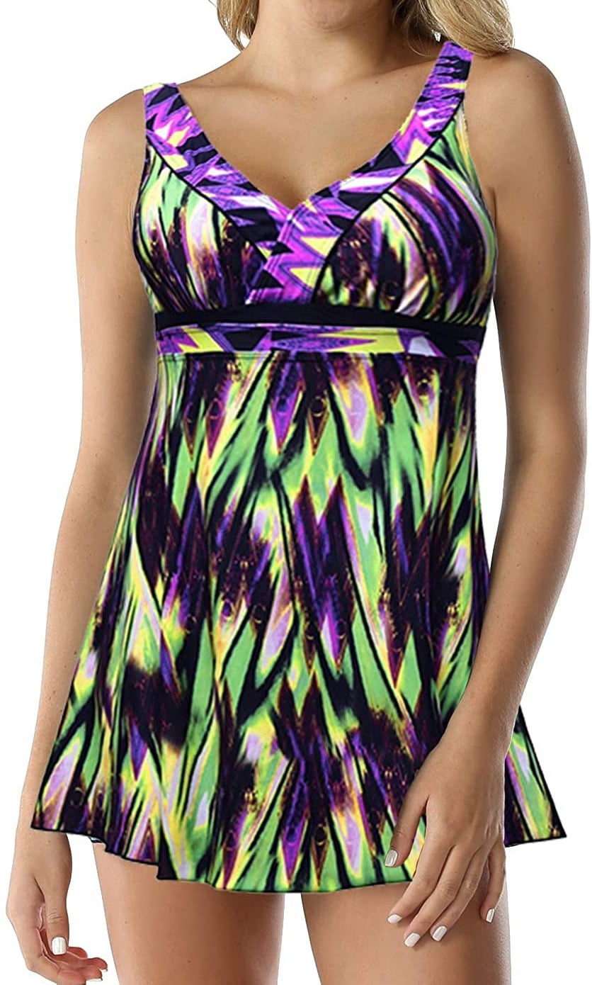 Septangle Womens Swimwear Green Plus Tie Dye Swimdress 24W Walmart