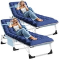 thumbnail image 1 of ABORON 2 Pack Folding Patio Chaise Lounge Chair - 5 Position Adjustable -28" Wide Foldable Camping Cot Bed with Cushion, Portable Beach Lounge Chair for Pool Lawn Deck Poolside Outdoor Sunbathing, 1 of 8