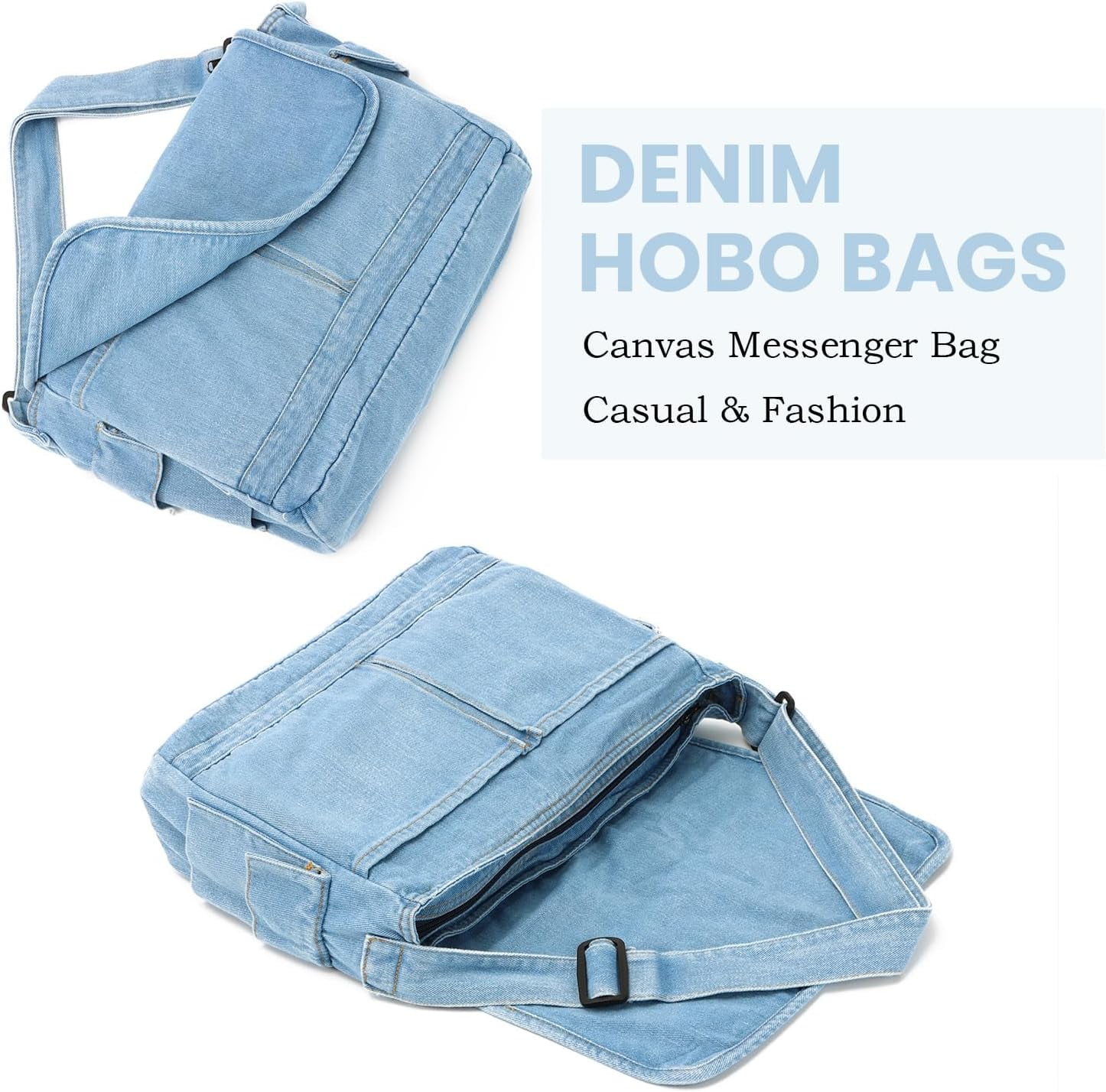 Denim Hobo Purse Bags Casual Canvas Messenger Shoulder Bag Retro Large Crossbody Satchel Bags for Women and Men