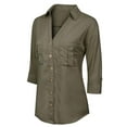 thumbnail image 3 of MixMatchy Women's Long Sleeve Denim V-Neck Tencel Button Down Shirt, 3 of 4