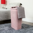 thumbnail image 3 of Mind Reader 40L Slim Laundry Hamper, Clothes Basket, Lid, Wicker Design, Plastic, 18"L x 10.4"W x 23.5"H, Pink, 3 of 8