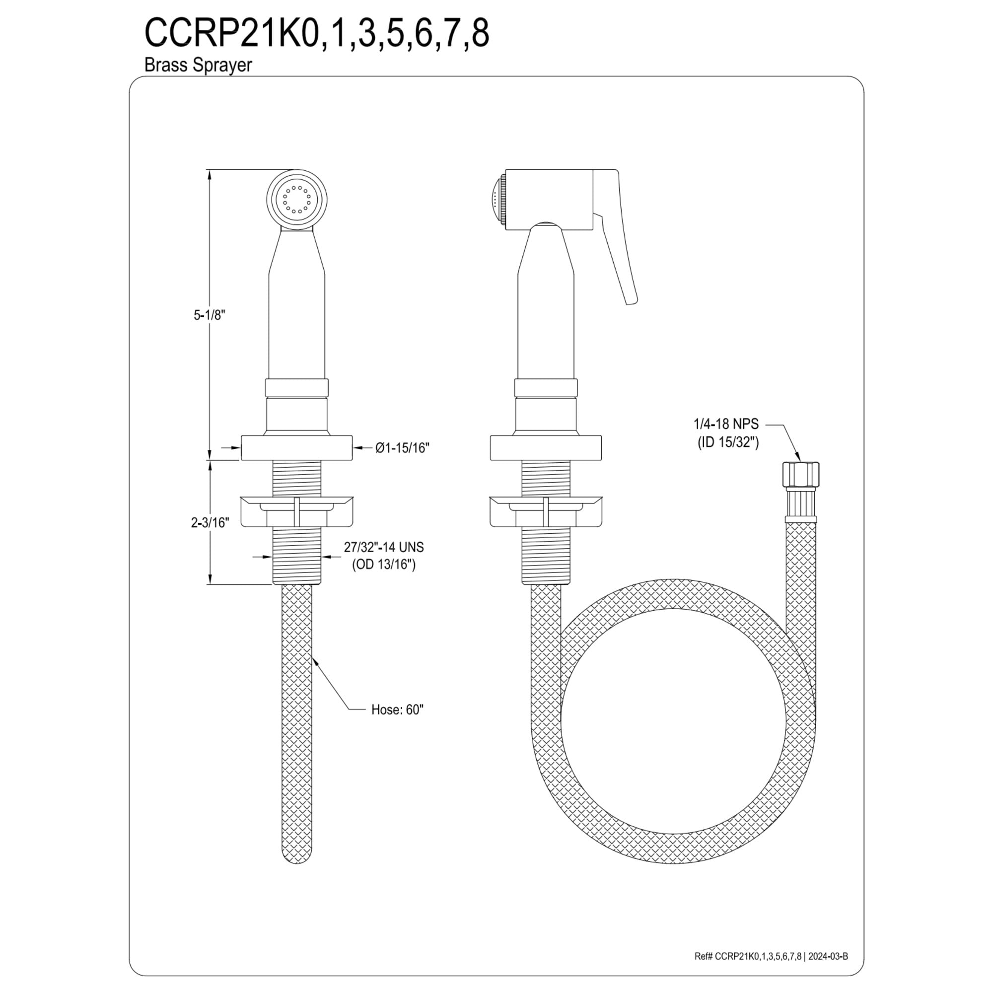 Kingston Brass CCRP21K7 Brass Kitchen Faucet Side Sprayer in Brushed Brass