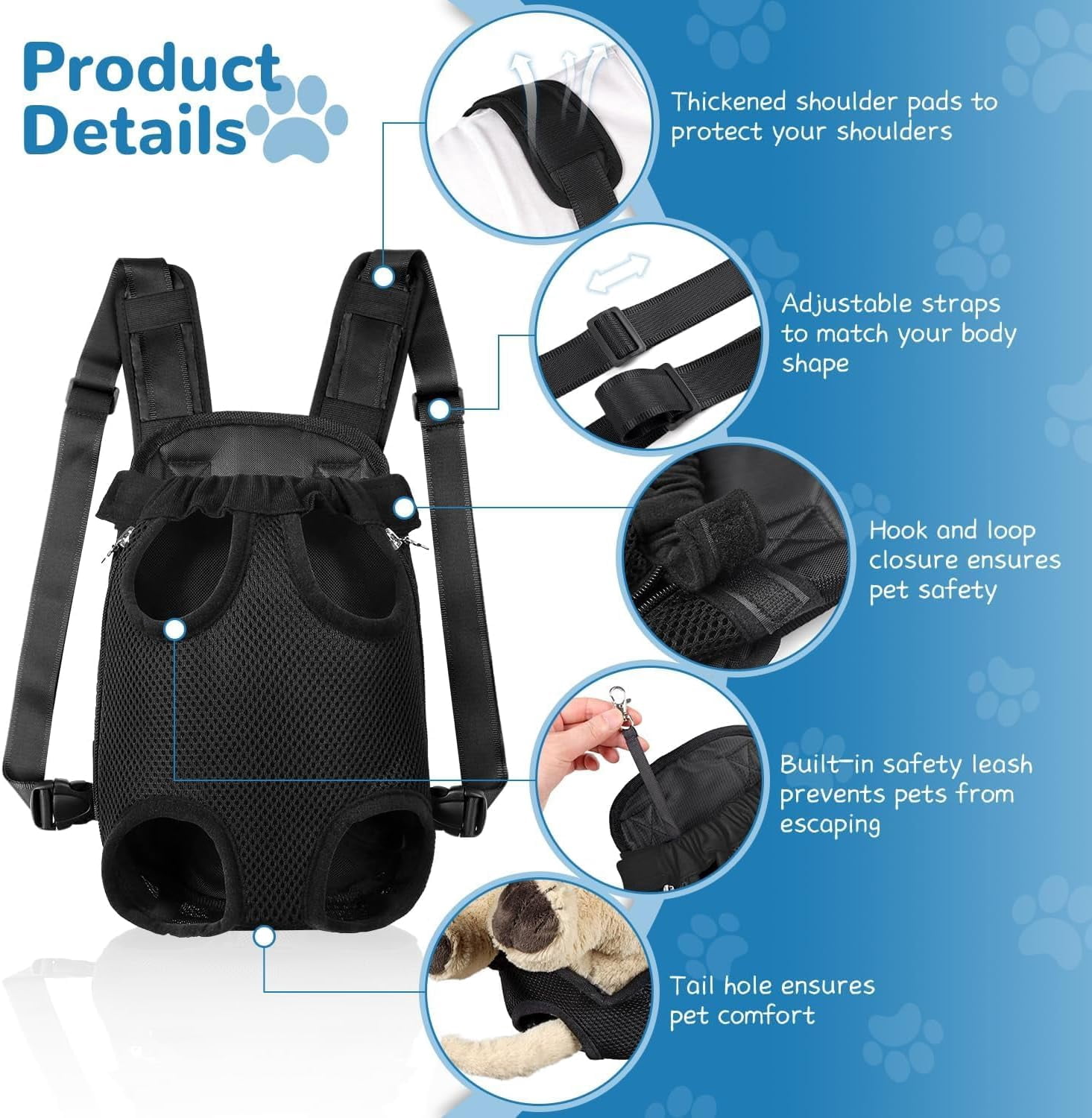 Pet Dog Carrier Backpack Adjustable Dog Front Carrier, Legs Out Easy-Fit Dog Travel Backpack Carrier for Hiking Camping for Small Medium Dogs Cats and Rabbit (Small (Pack of 1), A-Black)