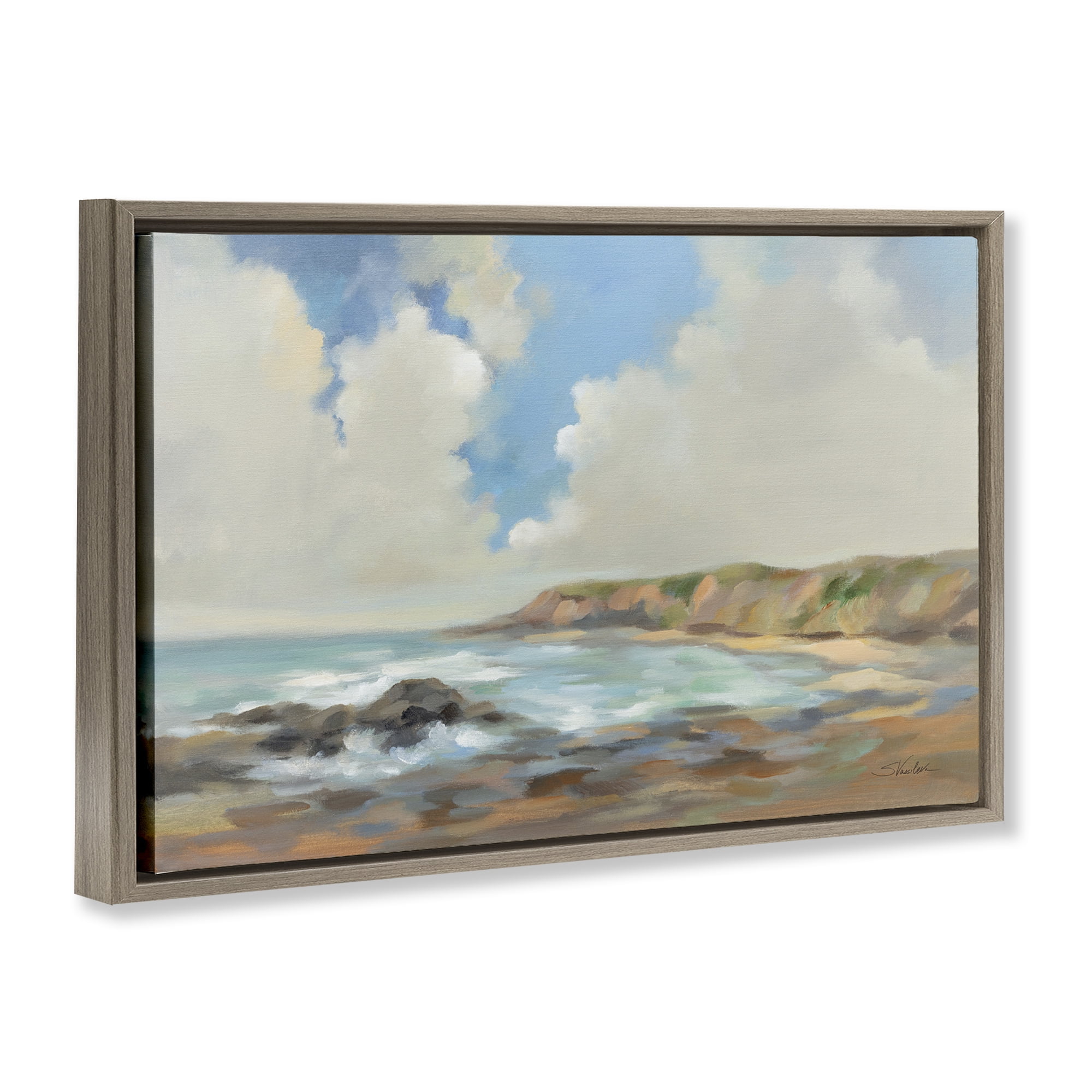 Stupell Industries California Coast Cliffs Landscape Painting Brown Floater Framed Canvas Art Print Wall Art, 25 x 17