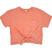 RBX Mineral Washed  with Speckle Pattern Tie Front T-Shirt Peachy Keen Medium
