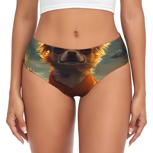 Balery Maple Leaf Meditating Chihuahua Ropa Interior de Algodón para Mujer con Dibujo – Braguitas Cómodas y Elásticas, Estilo Clásico-Small