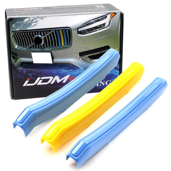Exact Fit Sweden Flag Color Grille Decoration Insert Trims For 2020-up 2nd Gen Volvo XC90 LCI Front Grill (Color: Blue/Yellow/Blue)