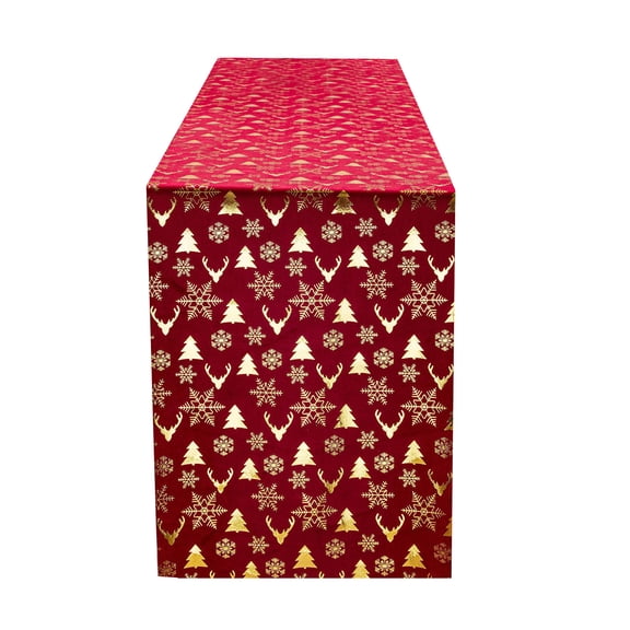 Hvmvliv 10x107 Inch Christmas Red Table Runner with Tree Snowflake Prints for Dining Table Coffee Table Holiday Decor Red