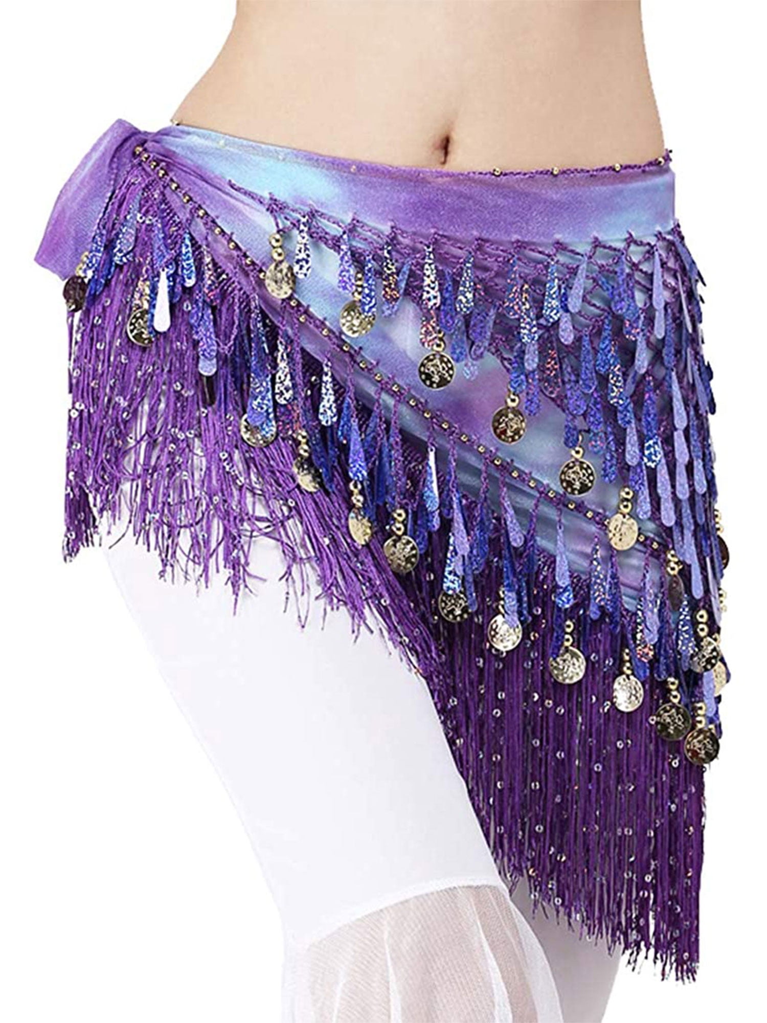 Hot Belly Dancer Hip Scarf Tassel Fringe Sequin & Coin Costume Practice Skirt 