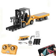 Mini Remote Control Forklift Toy with Trailer for Kids, 2 in 1 RC Construction Vehicles with Lights & Sounds for Boys Christmas Birthday Gifts