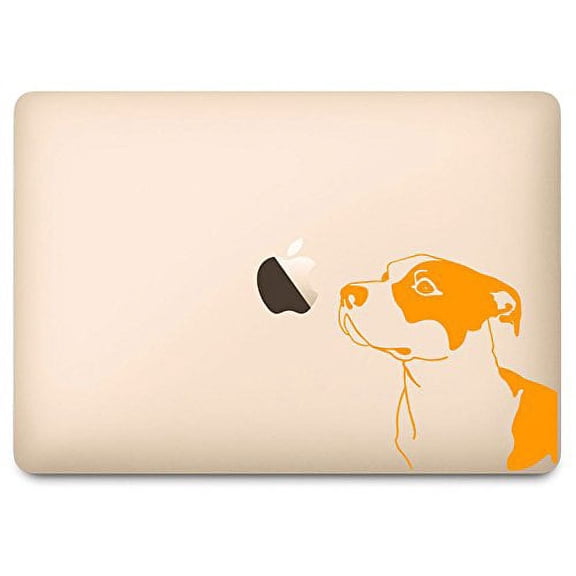 Orange Pitbull Dog Breed Sniffing Apple Decal for 12" Macbook