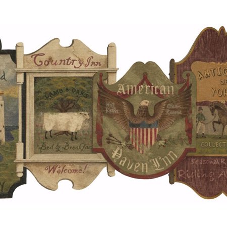 Signs Die Cut Wall Border - 879582 Country Signs Die-Cut Wallpaper Border - Burgundy BS7093b