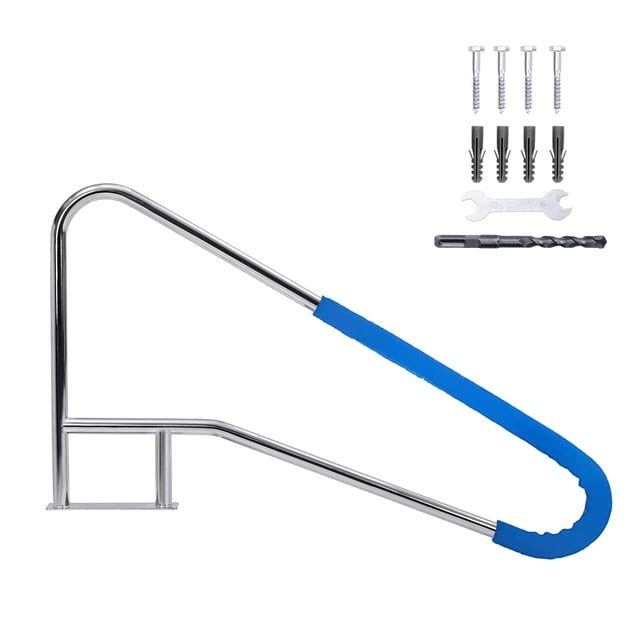 Yiwa 304 Stainless Steel Pool Handrail, Non-Slip Blue Handle, 385 LB Capacity, Easy Install Railing for Inground Pools