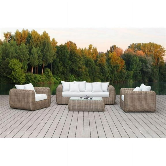 Outsy  Milo Outdoor & Backyard Wicker Furniture Set with Aluminum Frame & Wicker Coffee Table, Brown - 4 Piece