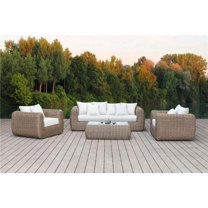 Outsy Milo Outdoor & Backyard Wicker Furniture Set with Aluminum Frame & Wicker Coffee Table, Brown - 4 Piece