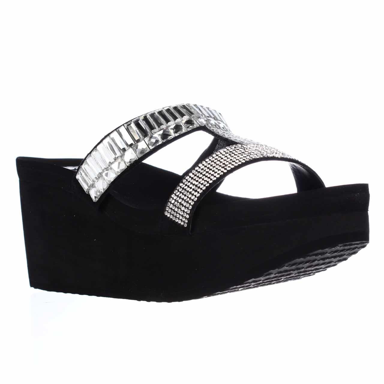 Womens Yellow Box Anja Jeweled Platform Slide Sandals Black Clear