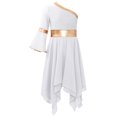 thumbnail image 2 of TiaoBug Kids Girls Lyrical Dancewear One Shoulder Liturgical Praise Dance Dress Color Block Worship Costume White 12, 2 of 7