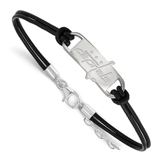Solid 925 Sterling Silver Official Washington Capitals Small Center Leather Bracelet