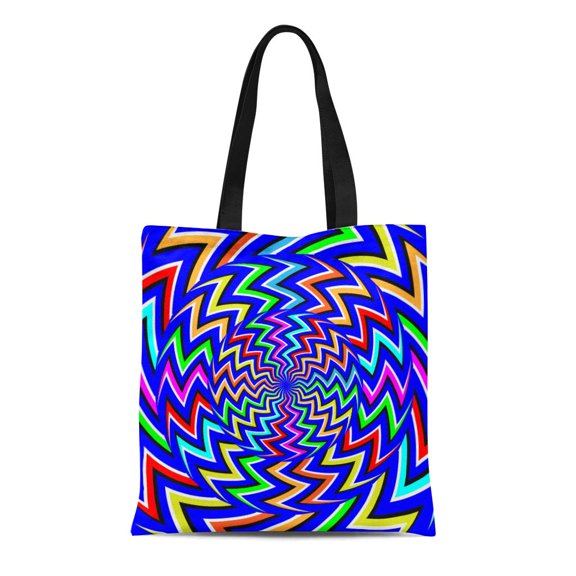 SIDONKU Canvas Tote Bag Blue Abstract Zigzag Spinners Motion Green Circles Colors Optical Durable Reusable Shopping Shoulder Grocery Bag