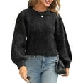 thumbnail image 3 of Suéter de Punto de Cuello Redondo para Mujer, Larga, con Lazo en la Espalda Negro L, 3 of 10