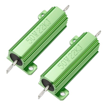 50W 22k Ohm Aluminium Housing Chassis Mount Wirewound Power Resistor Green 2pcs