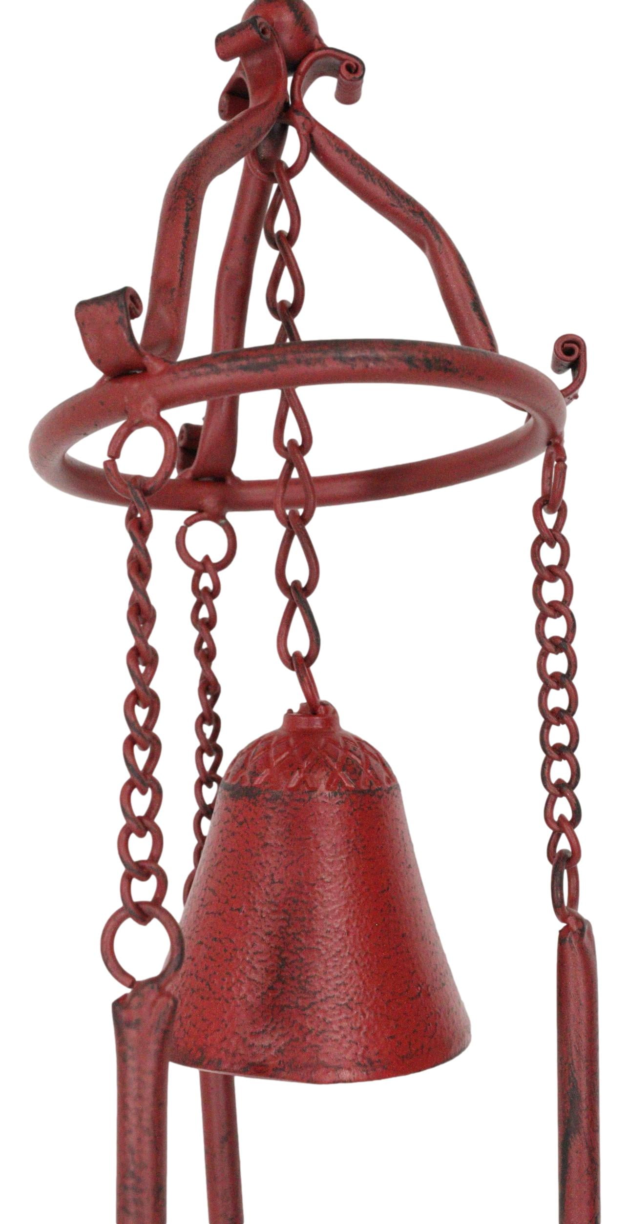 Cast Iron Rustic Red Chicken Rooster Hanging Garden Patio Bell Wind Chime Decor