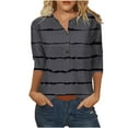 thumbnail image 2 of Njoeus Womens Casual Summer Shirts Striped Tee Button Up V Neck Blouses Loose 3/4 Sleeve Tunic Tops S-XXL, 2 of 5