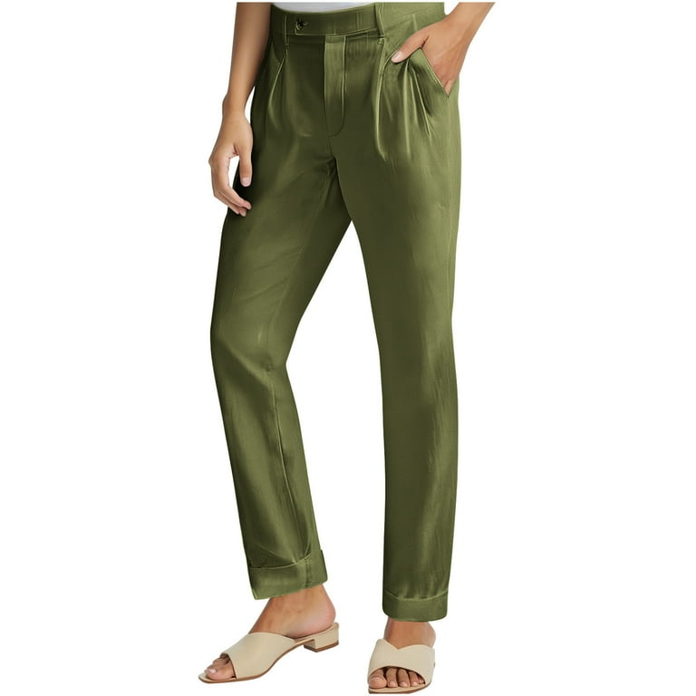 TSEUNC Lightweight Summer Pants Women Womens Work Pants Business Casual Dress Pants with Pockets Button Closure Office Straight Leg Stretchy Long