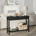 thumbnail image 3 of Console Table with 2 Drawers, Farmhouse Sofa Table with Storage Shelf, Accent Wood Entryway Table for Living Room, Hallway, Foyer-Black, 3 of 7