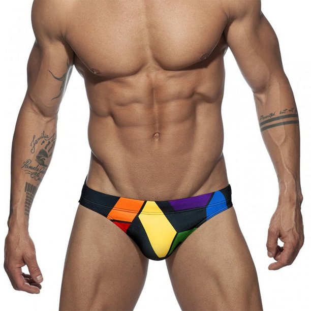 Bañador para hombre, bañador de cintura baja, bañador de triángulo estampado, bañador ajustado de encaje, pantalones cortos antivergüenza para hombre