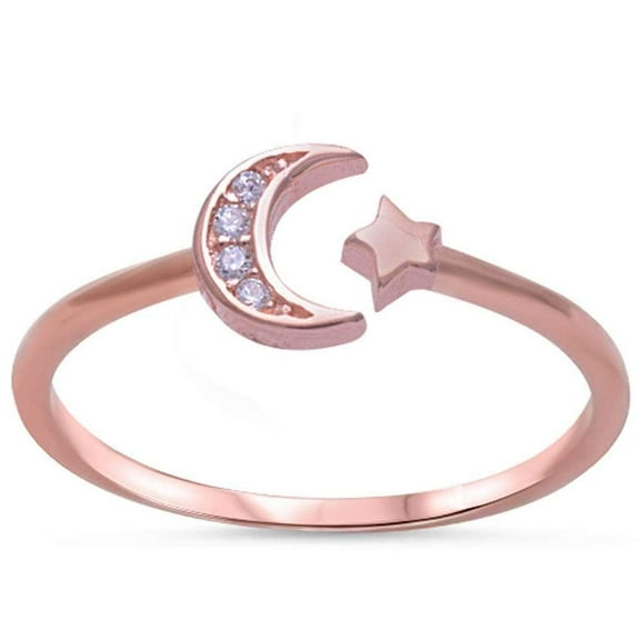 All In Stock Clear CZ Moon & Star Ring Sterling Silver Size 11