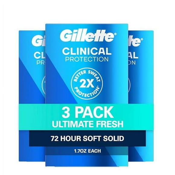 Gillette Clinical Antiperspirant and Deodorant for Men, 72hr Sweat & Odor Protection, Long Lasting Freshness, Anti-White Mark Technology, Soft Solid, Ultimate Fresh Scen