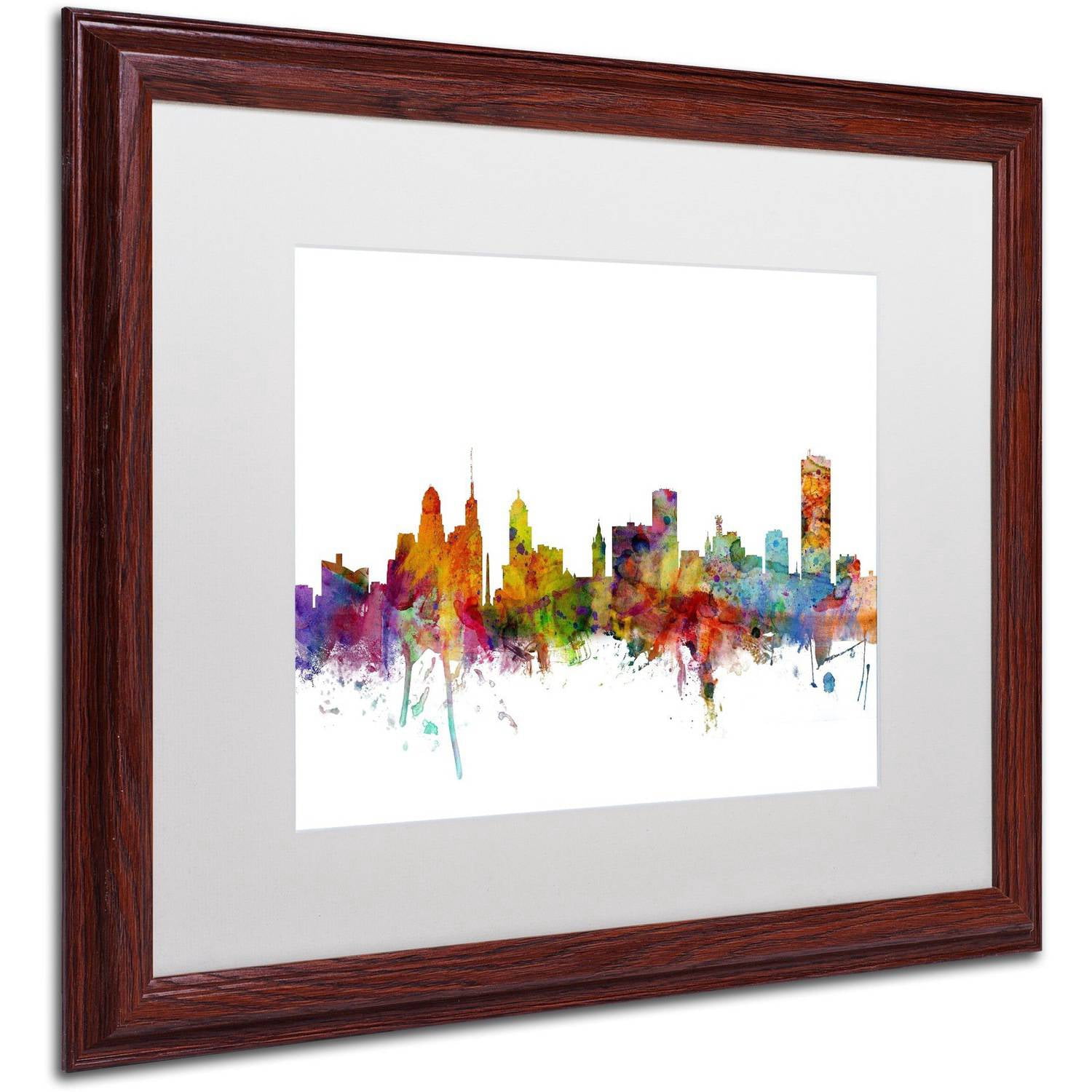 Trademark Fine Art 'Buffalo New York Skyline' Canvas Art by Michael Tompsett, White Matte, Wood Frame