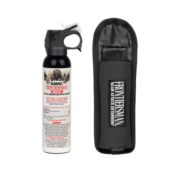 SABRE Frontiersman MAX Bear Spray with Belt Holster, EPA Registered for 9 Animal Species, 40-ft Range, 9.2 oz, 1 Count, Animal Pepper Spray for Hiking & Camping