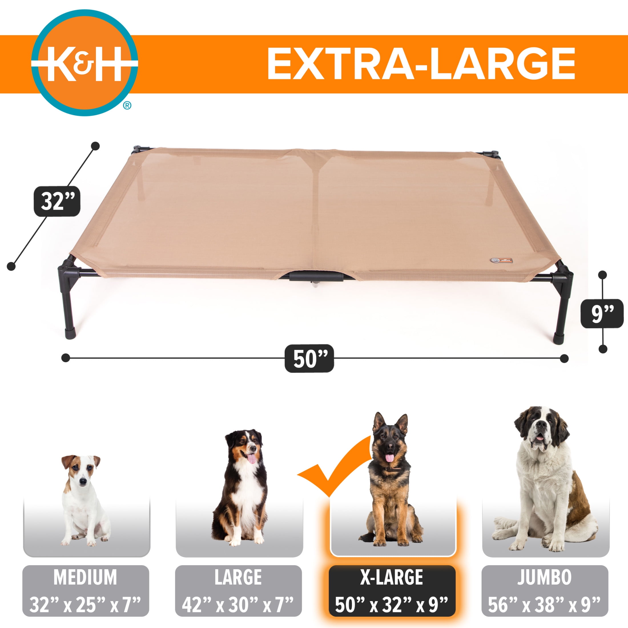 K&H Pet Products All Weather Pet Cot Tan X-Large 50 X 32 X 9 Inches