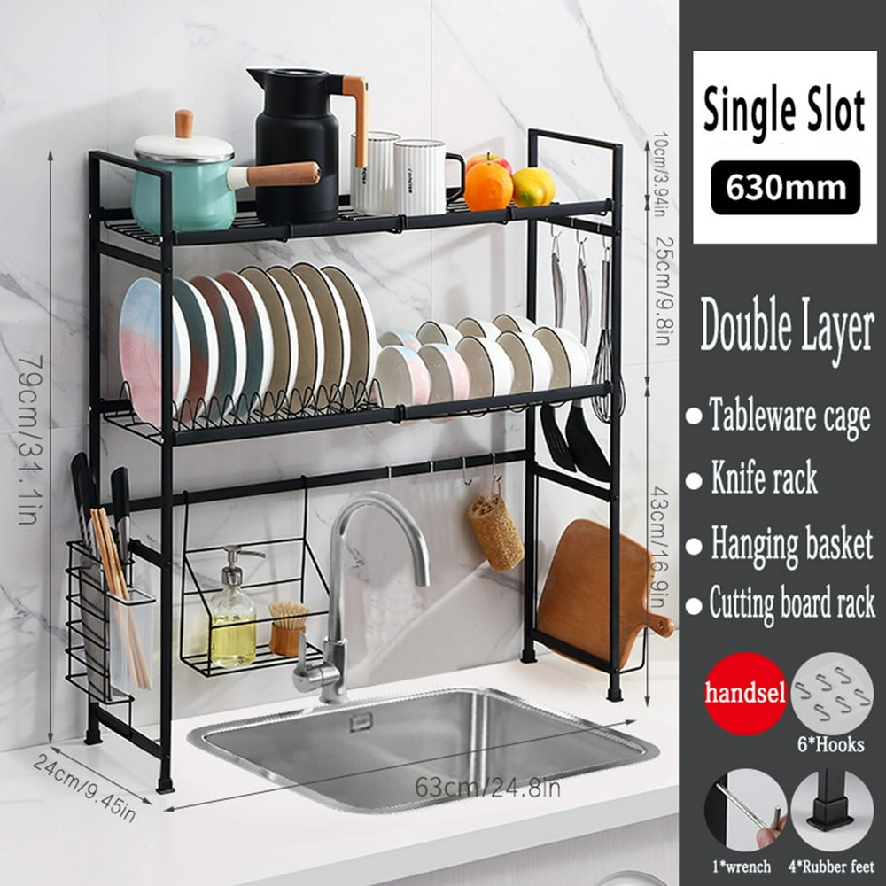 JANSION Dish Drying Rack Over Sink, 2 Tier Stainless Steel Expandable Kitchen Dish Rack (24.8