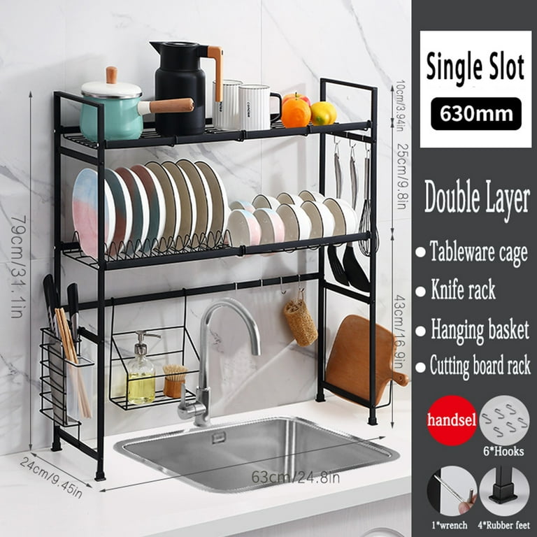 JANSION Dish Drying Rack Over Sink, 2 Tier Stainless Steel